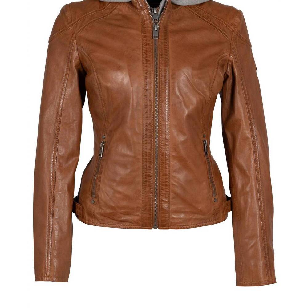 NEW MAURITIUS women's allice rf leather jacket in cognac